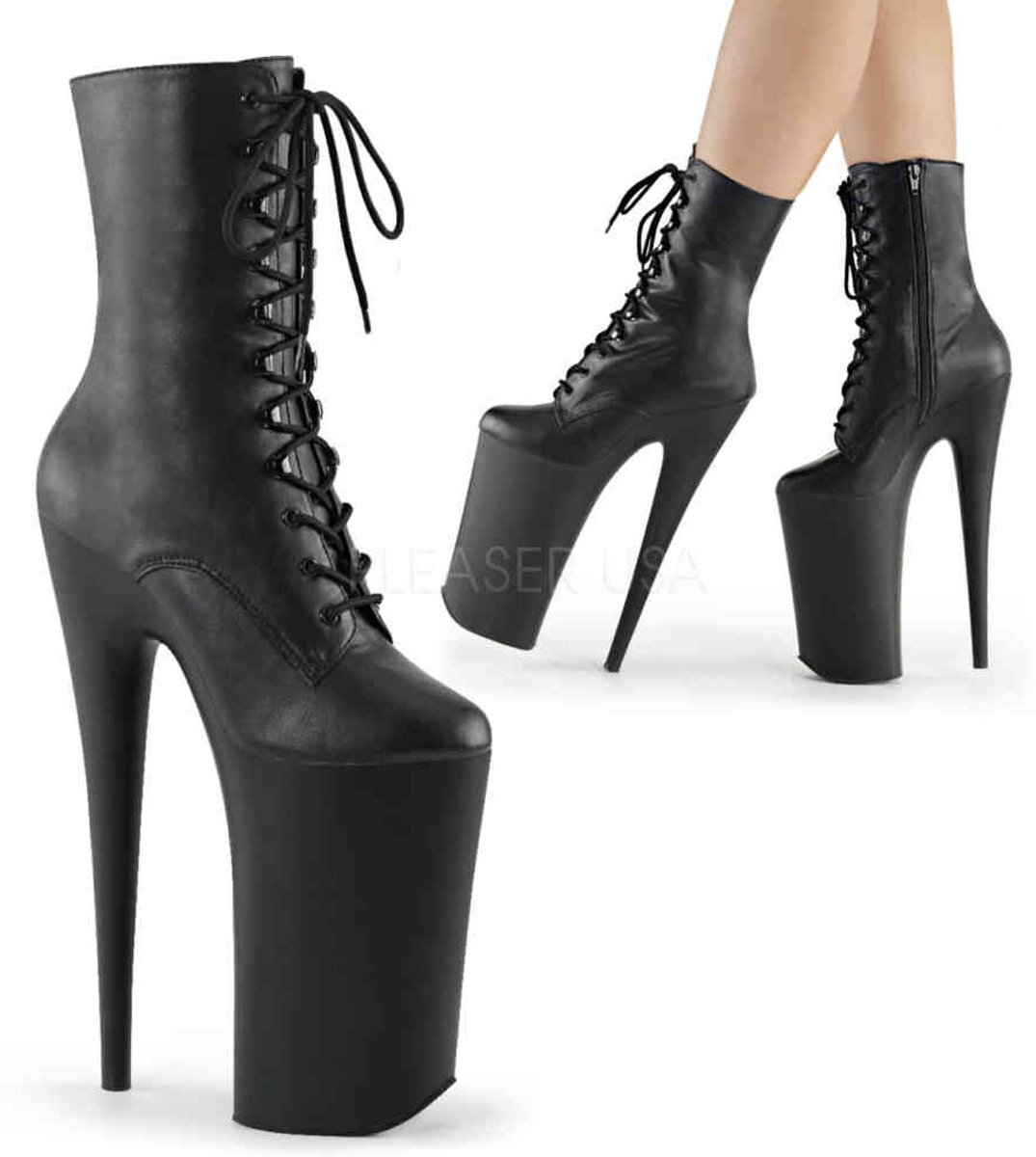 EU 37 = US 7 | BEYOND-1020 | 10 Heel, 6 1/4 PF Front Lace-Up Ankle Boot, Side Zip